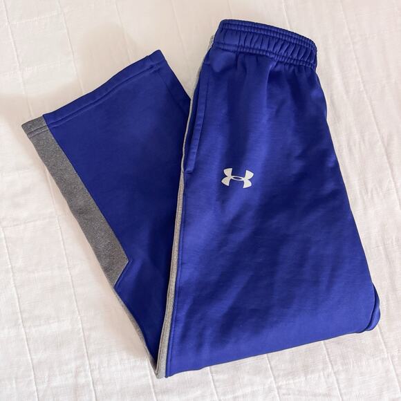 Under Armour Youth Boys Sweatpants MEDIUM Fleece Lined Straight Leg Loose. Blue - Picture 1 of 8